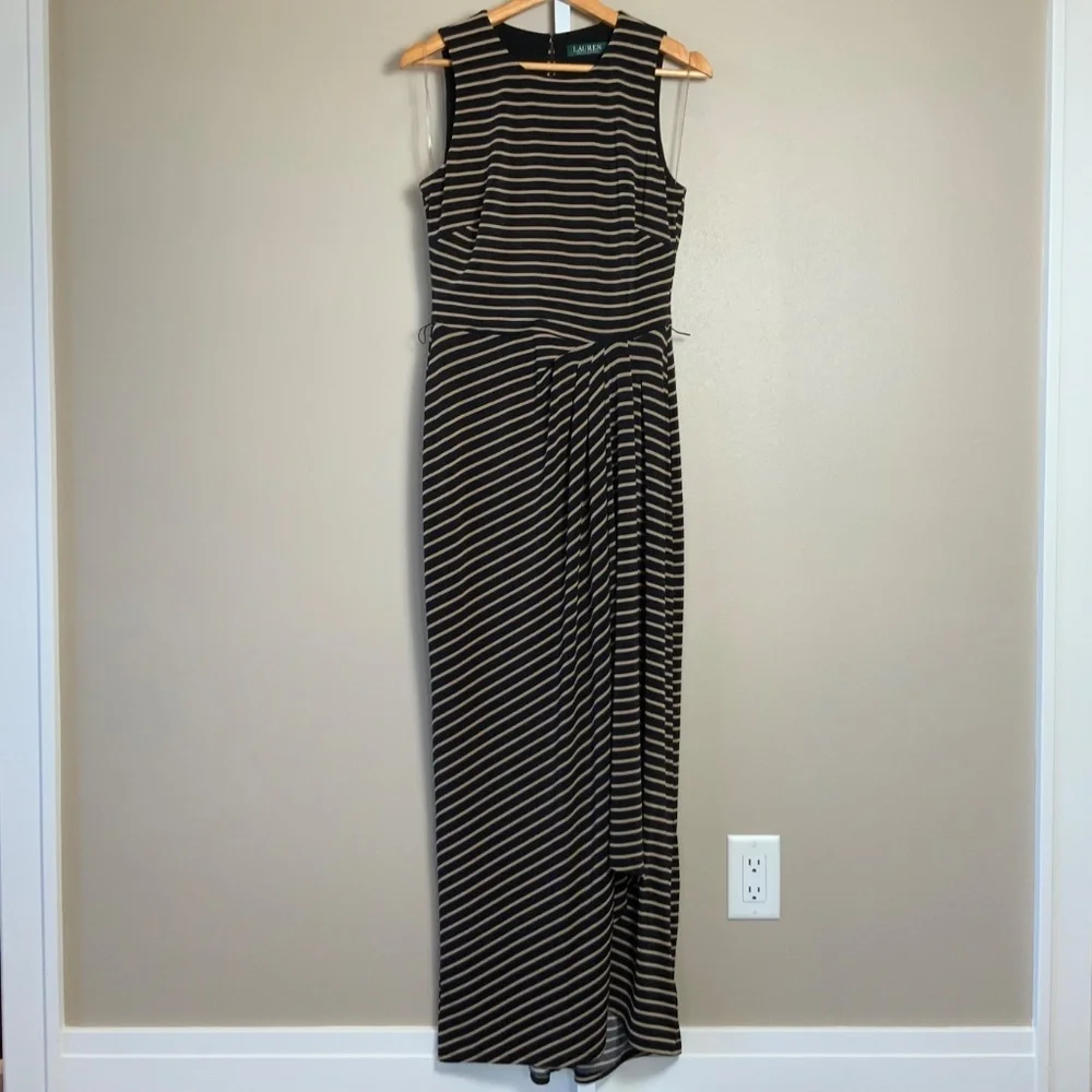 Lauren Ralph Lauren Striped Sleeveless Draped Maxi Dress - Picture 8 of 16